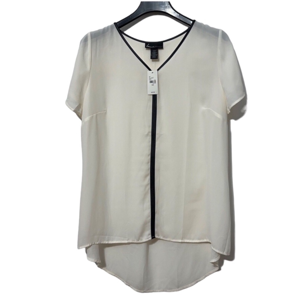 NWT Lane Bryant Womens Shirt Sheer Vneck with Faux Leather Trim
